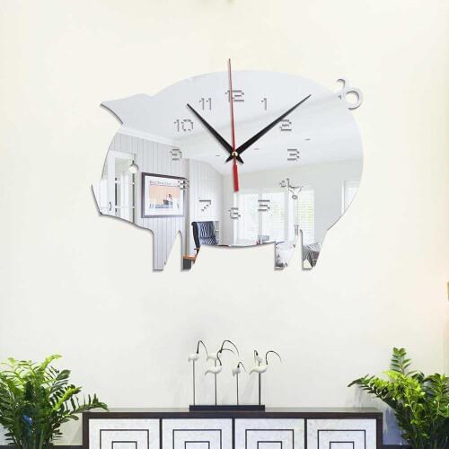 Pig Wall Clock DIY 3D Decorative Wall Sticker Home Decor Clock Living Room Home Decoration Mirror Wall Sticke