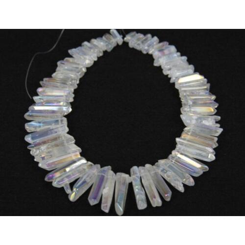 New Fashion!65pcs/strand Rainbow White Titanium Crystal Point Pendant,Drilled Polished Quartz Raw Crystal Stick Bead 6-8x15-37mm