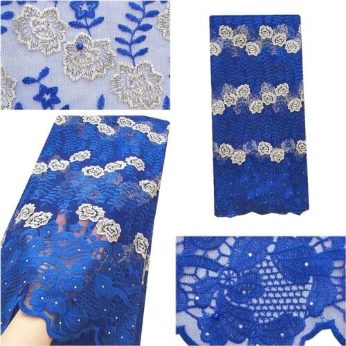Royal Blue Latest Swiss Lace 2018 Embroidered Net Nigeria Lace Fabric with Stones 2019 Wine Tulle Cord Laces for Nigerian Party