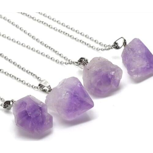 NEW Natural Stone Purple Pendant Necklace Purple Crystal Brazil Druzy Irregular Shape Lavender Chakra Jewelry Necklace