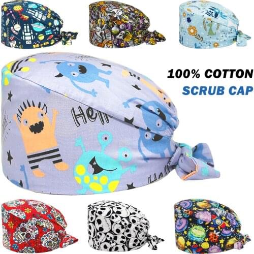 New men and women Nurse work cap Adjustable Anime printing cotton Scrubs hats pet Shop Nursing hat working accessories wholesale