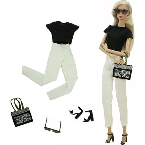 1/6 BJD Doll Clothes For Barbie Clothes Fashion Black Shirt Top Pants Shoes Bag Glasses Outfits 11.5" Dolls Accessories DIY Toys