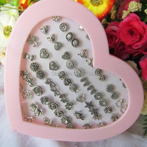 Wholesale lot 36 Pairs Vintage style Antique silver Flower stud earrings Girl Womens Heart Owl earrings Gift ME25