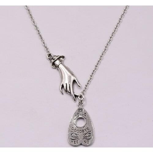 Ouija Board Planchette with Fortune Teller Hand Dangle Necklace Yes or No Spirit Talking Board Talking Dead