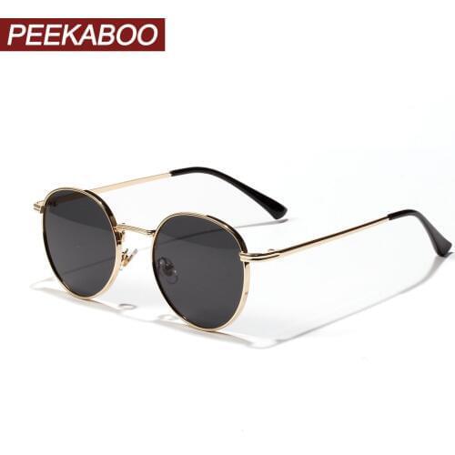 Peekaboo women retro sunglasses metal men summer red yellow gold black round sun glasses male birthday gifts uv400 circle frame