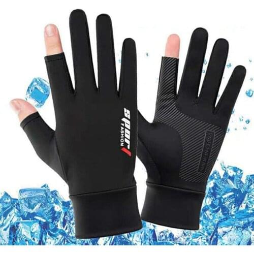 Summer Ice Silk Fingerless Gloves Men Driving Cycling Elastic UV Protection Sun-Proof Anti-Slip Camping Women Two-Finger Gloves