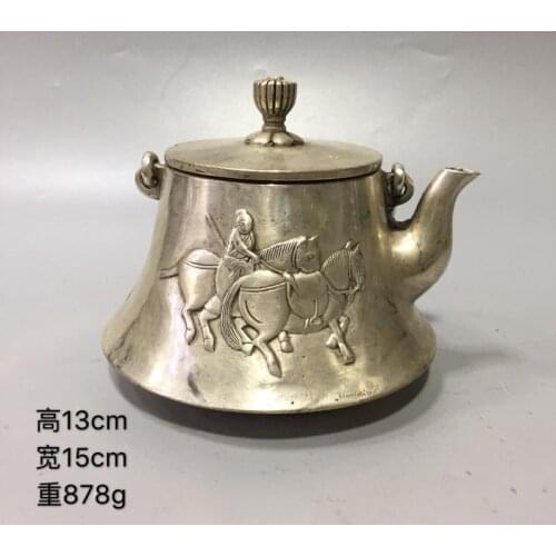Early collection of white copper (horse pot) family ornaments kettle teapots Cupronickel portable pot desktop decoration
