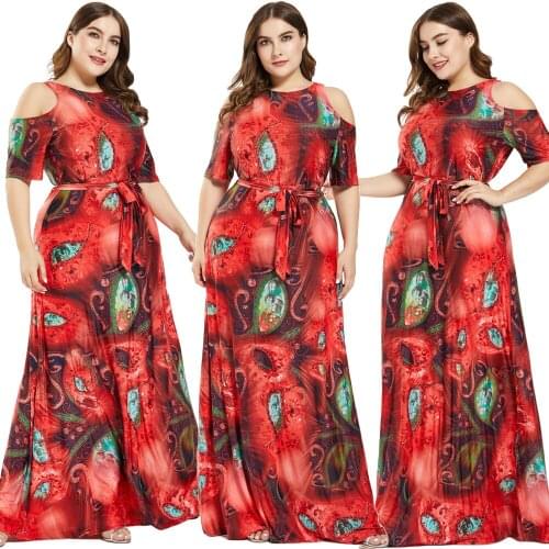 Plus Size 7XL Maxi Dress For Women Summer Boho Long Party Gown Kaftan Cold Shoulder Holiday Beach Sundress Vestidos