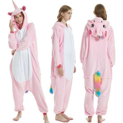 Pink Pegasus Women Pajama Suit Kigurumis Animal Unicorn Onesie Homewear Colorful Tail Sleepwear Flannel Adult Pijamas Party
