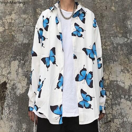 Long Sleeve Button Outfit Streetwear Dark Butterfly Print Graphic Blouse Woman Man Harajuku Oversized Shirt Korean Japanese Top