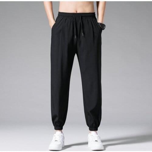 Thin Ice Silk Baggy Nine-point Harem Pants 2021 Men Hip-hop Trousers Korean Casual Long Sports Pants Sweatpants Hombre
