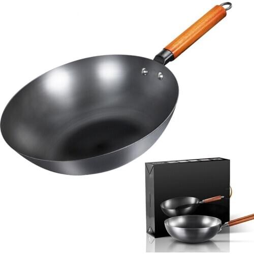 Traditional china wok,Non-stick Handmade cast Iron wok Frying pan Wooden handle Cooking pots,kitchen Cookware