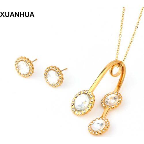 XUANHUA Stainless Steel Jewelry Women Wedding Jewelry Sets Stone Necklace Set Accesories Indian Jewelry Set For Women 2019
