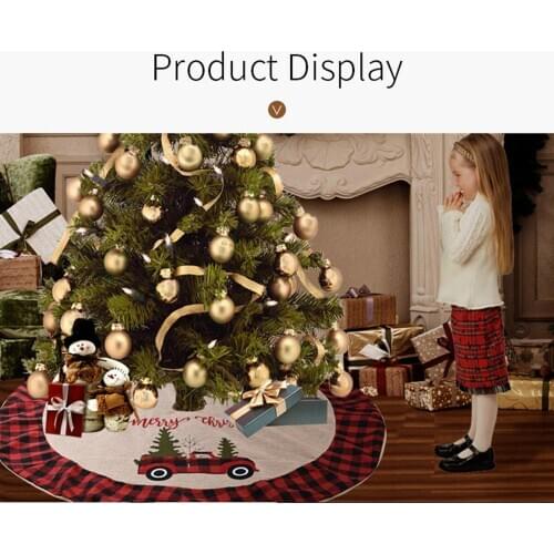 Hot Sale Plaid Christmas Tree Skirt Cartoon Car Print Tree Apron with Velcro Xmas Ornament for Holiday Party