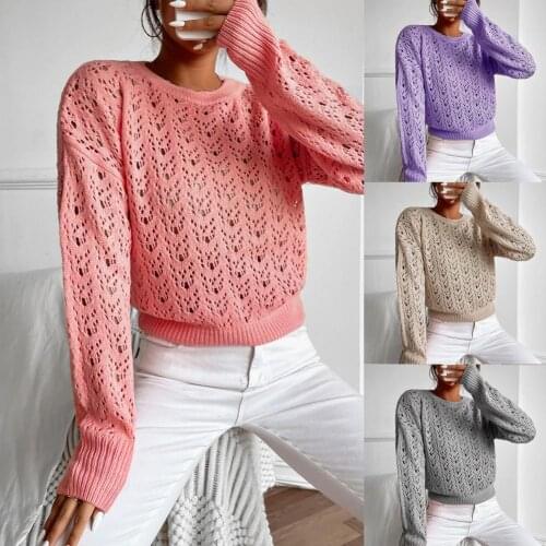 Autumn Winter Sweaters Women Solid Color Hollow Out Knitted Sweaters for Women Loose Knitted Pullover Jumpers Tops pull femme