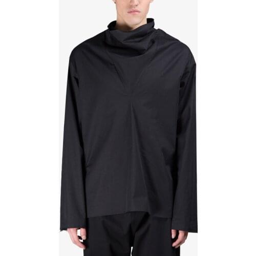 High neck pullover shirt black silhouette loose stand collar pile pleated simple long sleeve niche designer