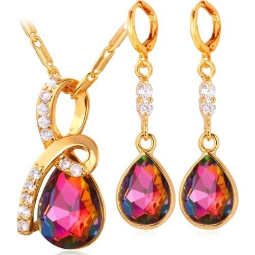 Collare Jewelry Sets For Women Gold/Silver Color Rhinestone Dainty Gift Big Crystal Stone Water Drop Earrings Necklace Sets S109