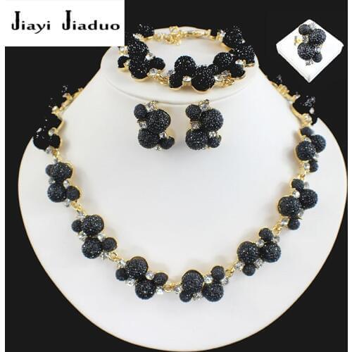 Jiayijiaduo Bridal Jewelry Set fo Women Gold-color Round Black Crystal Necklace Earrings Charm Wedding Accessories Party Gift