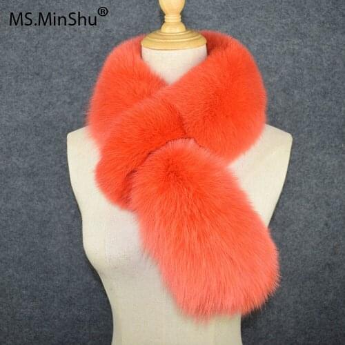 MS.Minshu Genuine Fox Fur Scarf Full Fur Thick and Warm Winter Scarf Soft Women Fox Fur Scarf Collar