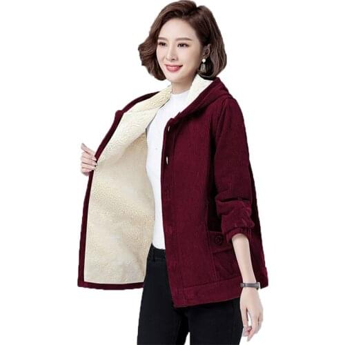 Womens Coat 2020 NEW Autumn Winter Corduroy Jacket Single-breasted Plush Thick Warm Female Jackets Outwear Short Windbreaker