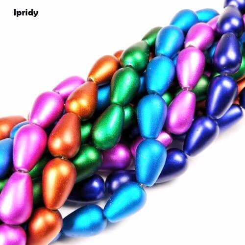 Ipridy Dumb Light effect Mixed Color Spray Painted Teardrop Glass Bead Strands, 8*13mm Hole: 1.5mm 5 strands/lot