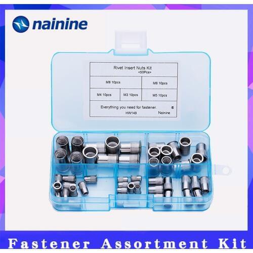 50Pcs/set M3 M4 M5 M6 M8 304 Stainless Steel Rivnut Small Countersunk Head Riveted Nuts Insert Nutsert Cap Rivet Nut Kit HW149