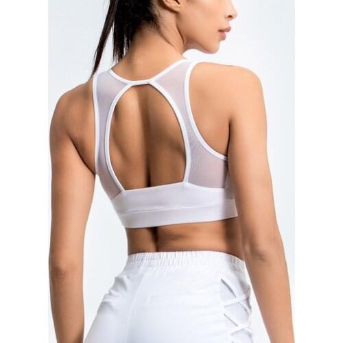 6678 Sports Bras Hollow Back Mesh Panel Crop Top Yoga Bra Women Sports Top Fitness Bras Gym Sports Workout Bras Sportswear