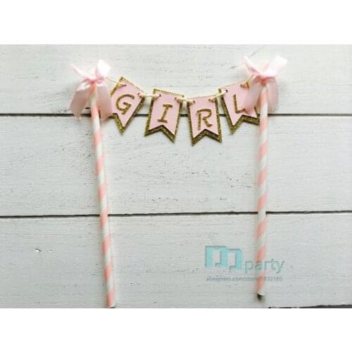 Girl cake banner. Pink and gold. Baby shower cake banner. Bow cake topper. Cake banner. New baby. Newborn. Boy