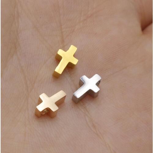 100% Stainless Steel Cross Beads Charms For Jewelry Making 1.8mm Hole Mirror Polished Wholesale 30pcs