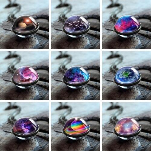 2019 New Galaxy Double Sided Pendant Outer Space Necklace Universe Jewelry Glass Pendant Art Picture Handmade Necklaces