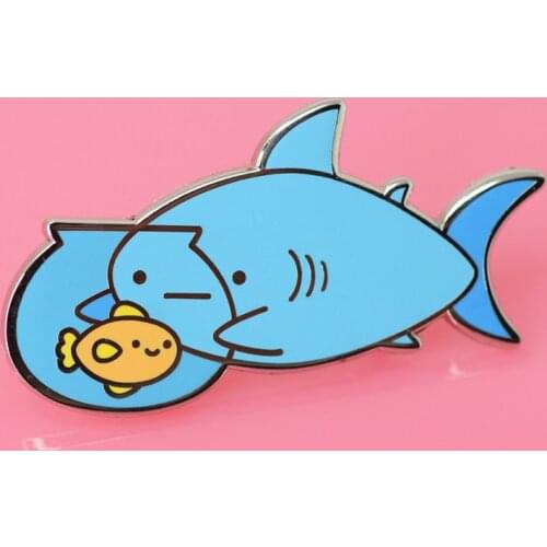 Kawaii Goldfish Shark Hard Enamel Pin Funny Marine Life Brooch Medal Cartoons Fashion Animal Fish Tank Badge Unique Jewelry Gift