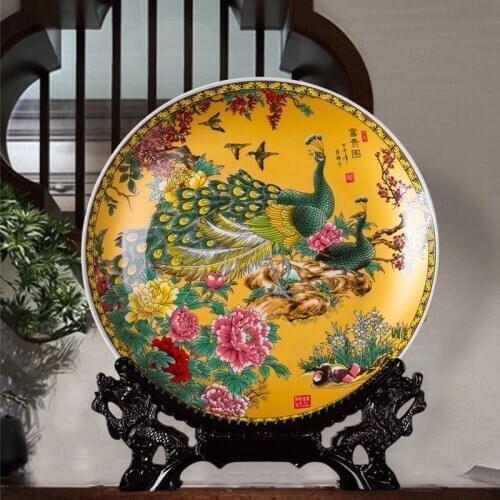 20CM Chinese Style Ceramic Decorative Plate Arrangement Wobble Plate Living Room Entrance Ornaments Home Wedding Decorations