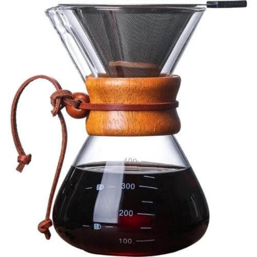 400ml Temperature Resistant Glass Coffee Maker Coffee Pot Espresso Coffee Machine with stainless steel filter pot