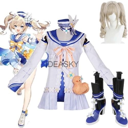 Genshin Impact Barbara Swimsuit Cosplay Costume Shining Kanadeai Anime Lolita Summer Swimwear Beach Dress shoes wig Bathing Suit