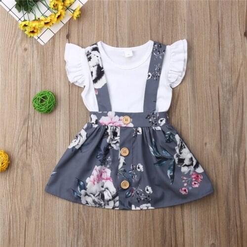Summer baby young boy girl fly sleeve white dress straps embroidered skirt two-piece