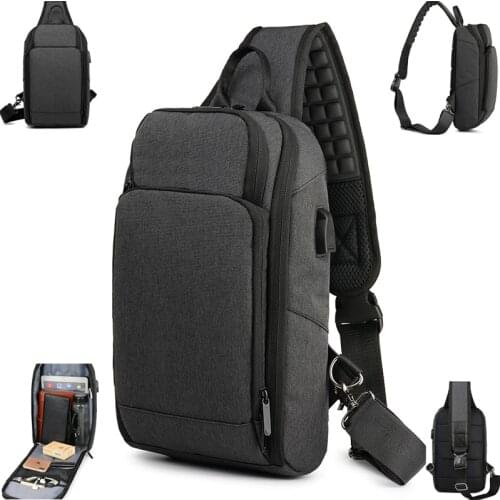 Summer Men Chest Bag USB Charge Waterproof Small Shoulder Backpack Crossbody Breast Bag Climbing Satchel Mini Storage Hand Bag
