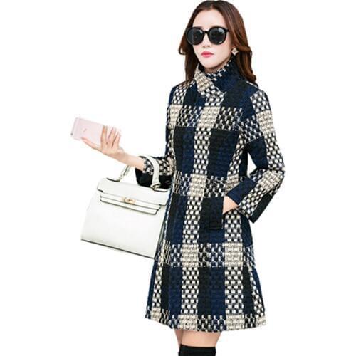 Fashionable wild womens high-quality mid-length woolen coat autumn and winter new version of the slim collar collar tweed coat