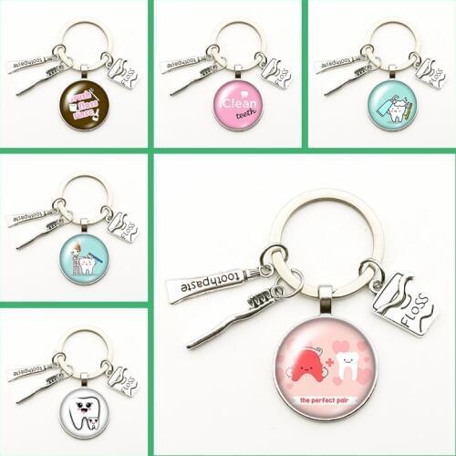 Fashion Cute Tooth Cleaning Promotion Keychain Dentist Souvenir Key Ring Charm Bag Jewelry Souvenir Boyfriend Gifts for Women