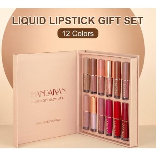 12 Colors Liquid Lipstick Set Long-Lasting Non-Sticky Lip Gloss Soft Pigmented Lip Makeup Gift for Girls Women