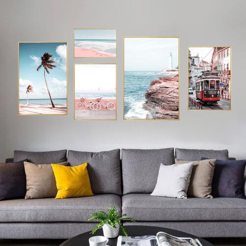 Canvas Wall Art Painting Nordic Poster Beach Ocean Tree Bus Landscape Posters And Prints Wall Pictures For Living Room Decor