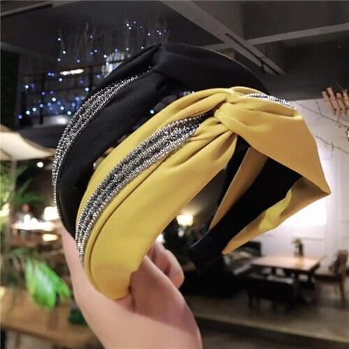 Korean Crystal Bead Hairband Sweet Shiny Knot Head Band Hoop For Women Girls Simple End-high Wide Side Hair Accessories Headwear