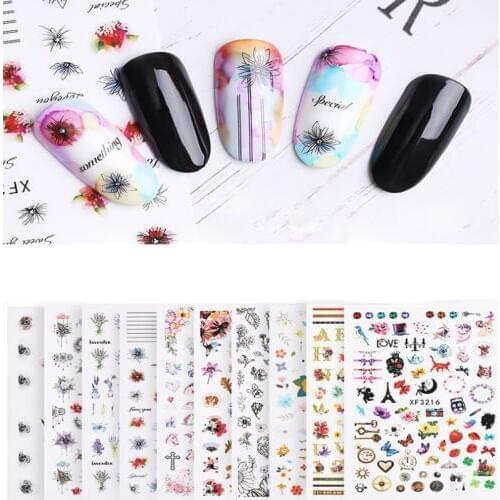 3 D Nail Art Slider Transfer Water Decals Black Geometric Letters Nail Sticker Black Letter Water Slider Flower Sticker
