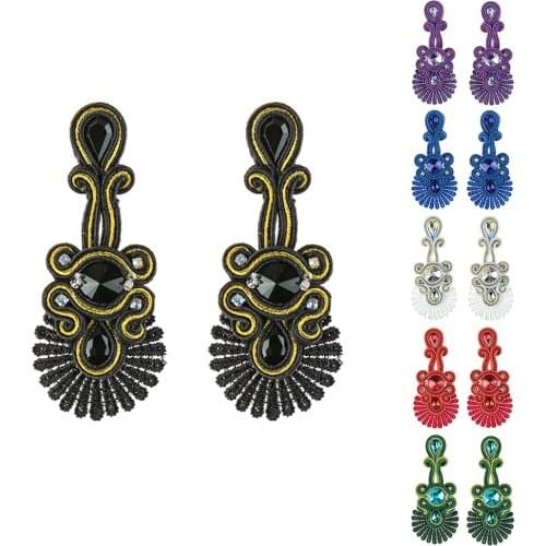 Soutache Jewelry Colorful drop Earrings Handmade ethnic boho Lace long Dangle earring women Violin weaving Crystal Charm gift