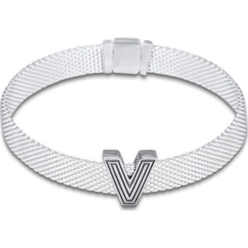 Fits for Pandora Charms Bracelets Letter V Clip Beads 100% 925 Sterling Silver Jewelry Free Shipping