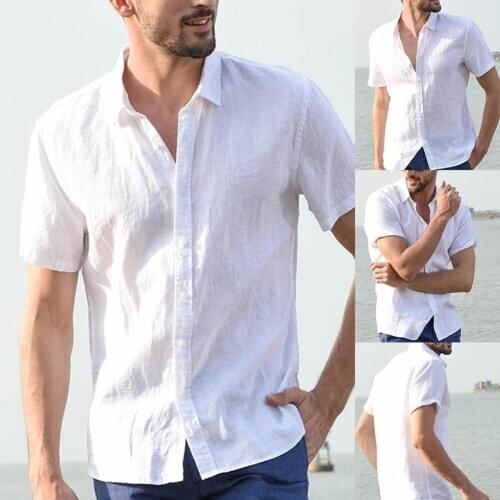 Casual Summer Men Solid Color Turn-down Collar Button Short Sleeve Shirt men button down shirts одежда для мужчины 2020