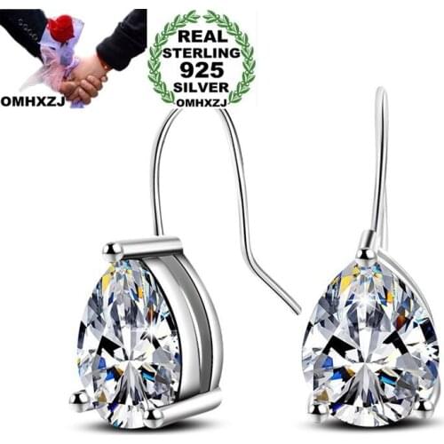 OMHXZJ Wholesale Personality Fashion OL Woman Girl Party White Green Water Drop Zircon 30% Sterling Silver Earrings YE369