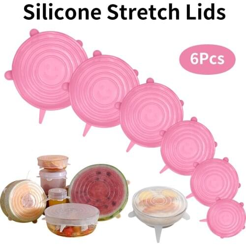 Magic Silicon Stretch Lids Fresh Keeping Cover Reusable Airtight Food Wrap Covers Stretchy Microwave Lid for Kitchen 6PCS