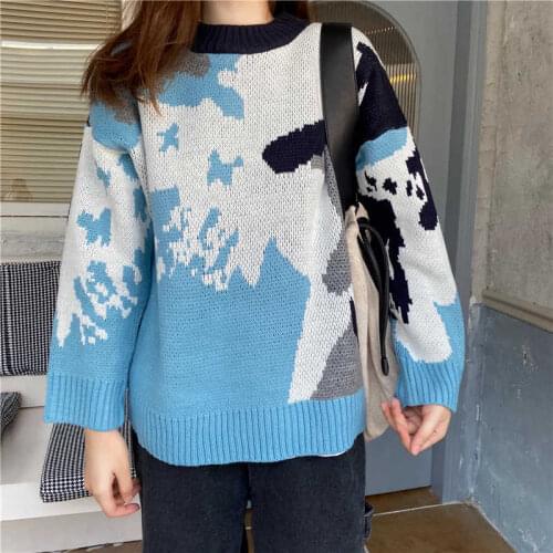 Sweater Women Soft Milk Blue Iceland Lazy Casual O-neck Pullover Cute Loose Fresh Chic New Arrivla 2021 Winter Female Clothing