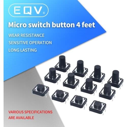 20PCS 12x12 12*12*4.3mm 5mm 6 7 8 9 10 11 12 13 14 15 16 17 4Pin Tactile Tact Push Button Micro Switch Self-reset DIP Switches