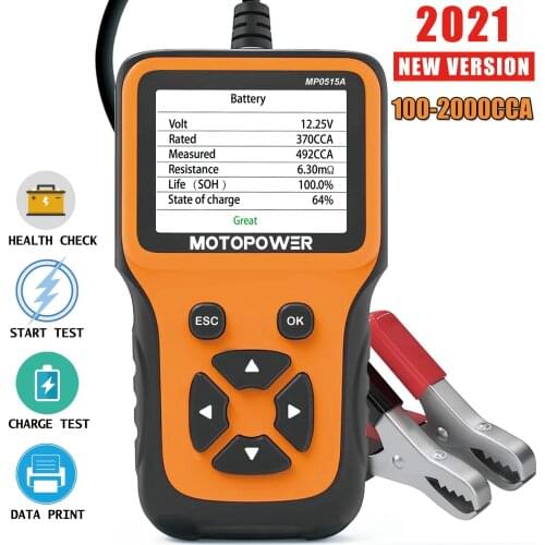 MOTOPOWER MP0515A 12V Car Battery Tester Automotive 100-2000 CCA Battery Load Tester Auto Cranking and Charging System Test Scan